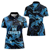 I Like My Ice Crushed Personalized Women Polo Shirt Ice Blue White Marble Seamless