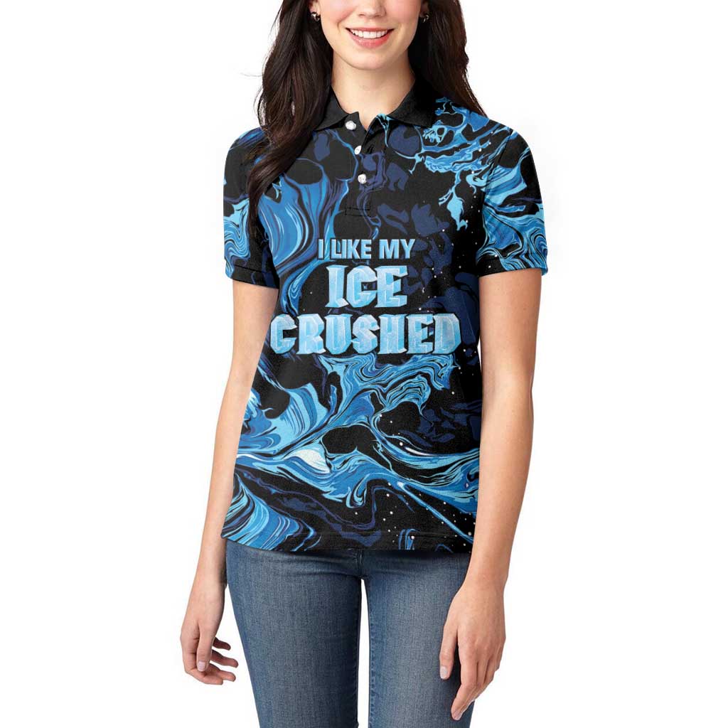 I Like My Ice Crushed Personalized Women Polo Shirt Ice Blue White Marble Seamless