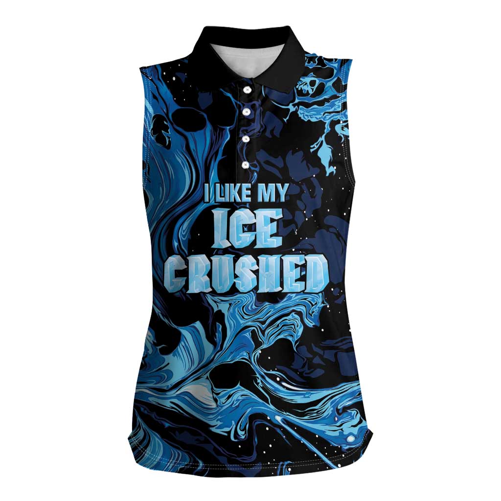 I Like My Ice Crushed Personalized Women Sleeveless Polo Shirt Ice Blue White Marble Seamless