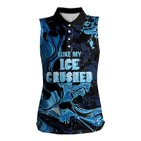 I Like My Ice Crushed Personalized Women Sleeveless Polo Shirt Ice Blue White Marble Seamless