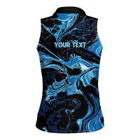 I Like My Ice Crushed Personalized Women Sleeveless Polo Shirt Ice Blue White Marble Seamless