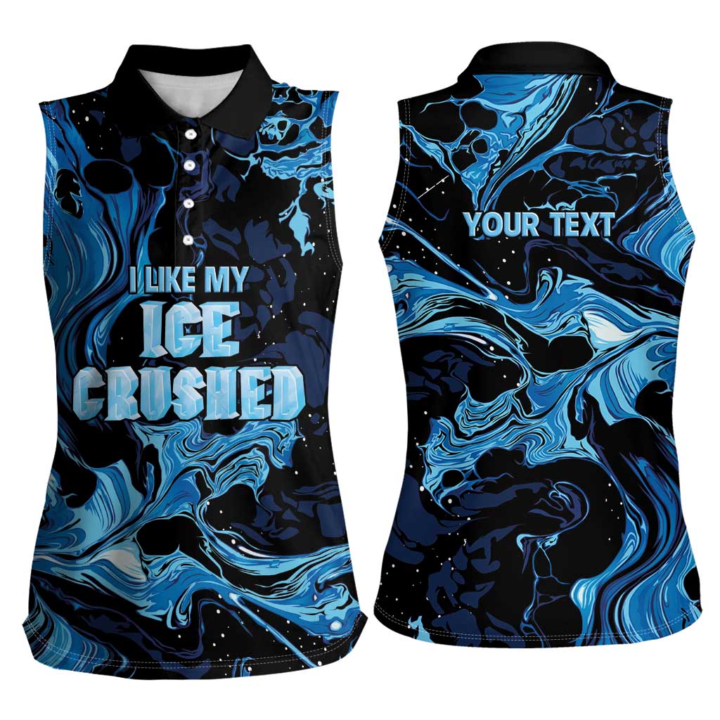 I Like My Ice Crushed Personalized Women Sleeveless Polo Shirt Ice Blue White Marble Seamless