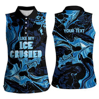 I Like My Ice Crushed Personalized Women Sleeveless Polo Shirt Ice Blue White Marble Seamless