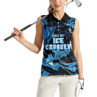 I Like My Ice Crushed Personalized Women Sleeveless Polo Shirt Ice Blue White Marble Seamless