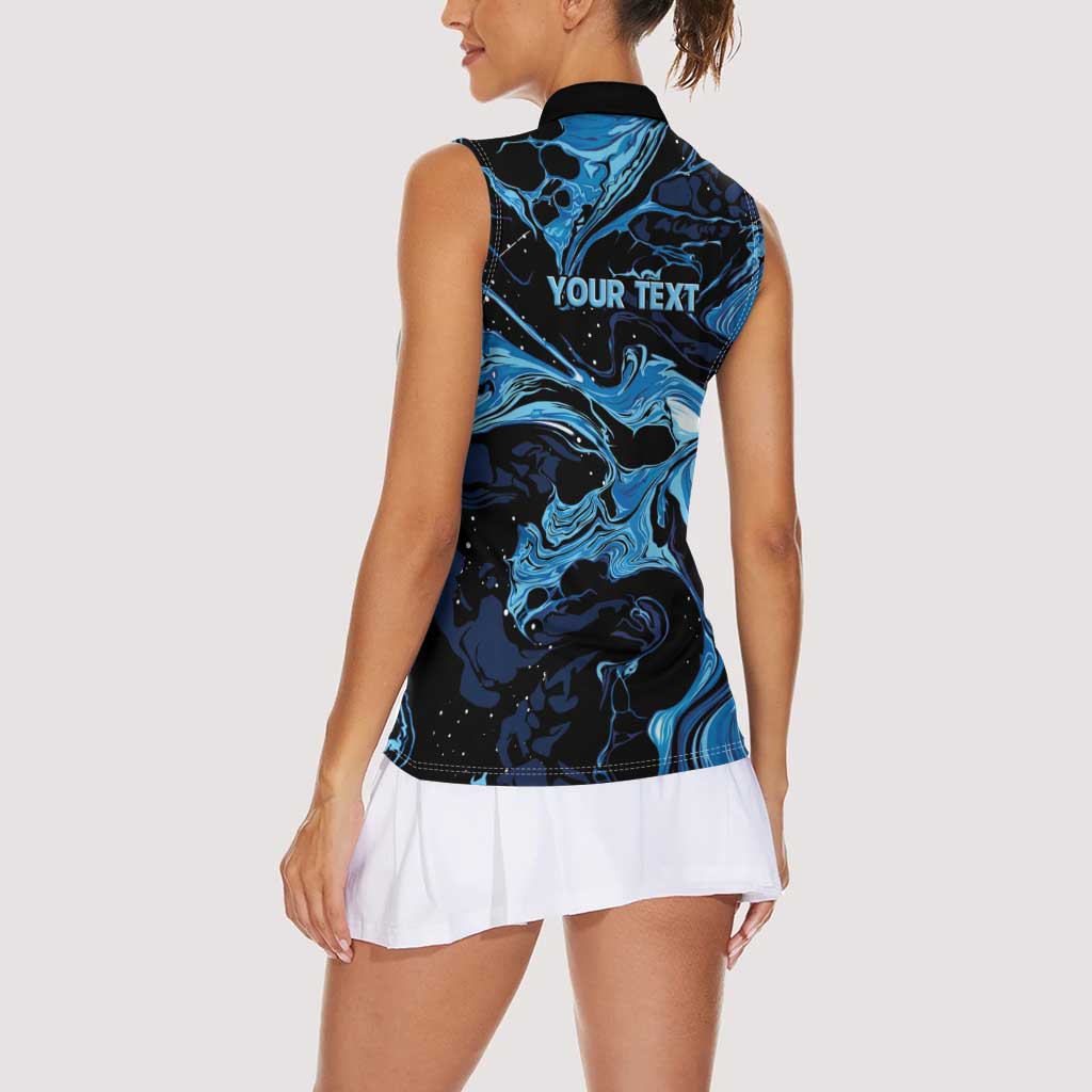 I Like My Ice Crushed Personalized Women Sleeveless Polo Shirt Ice Blue White Marble Seamless
