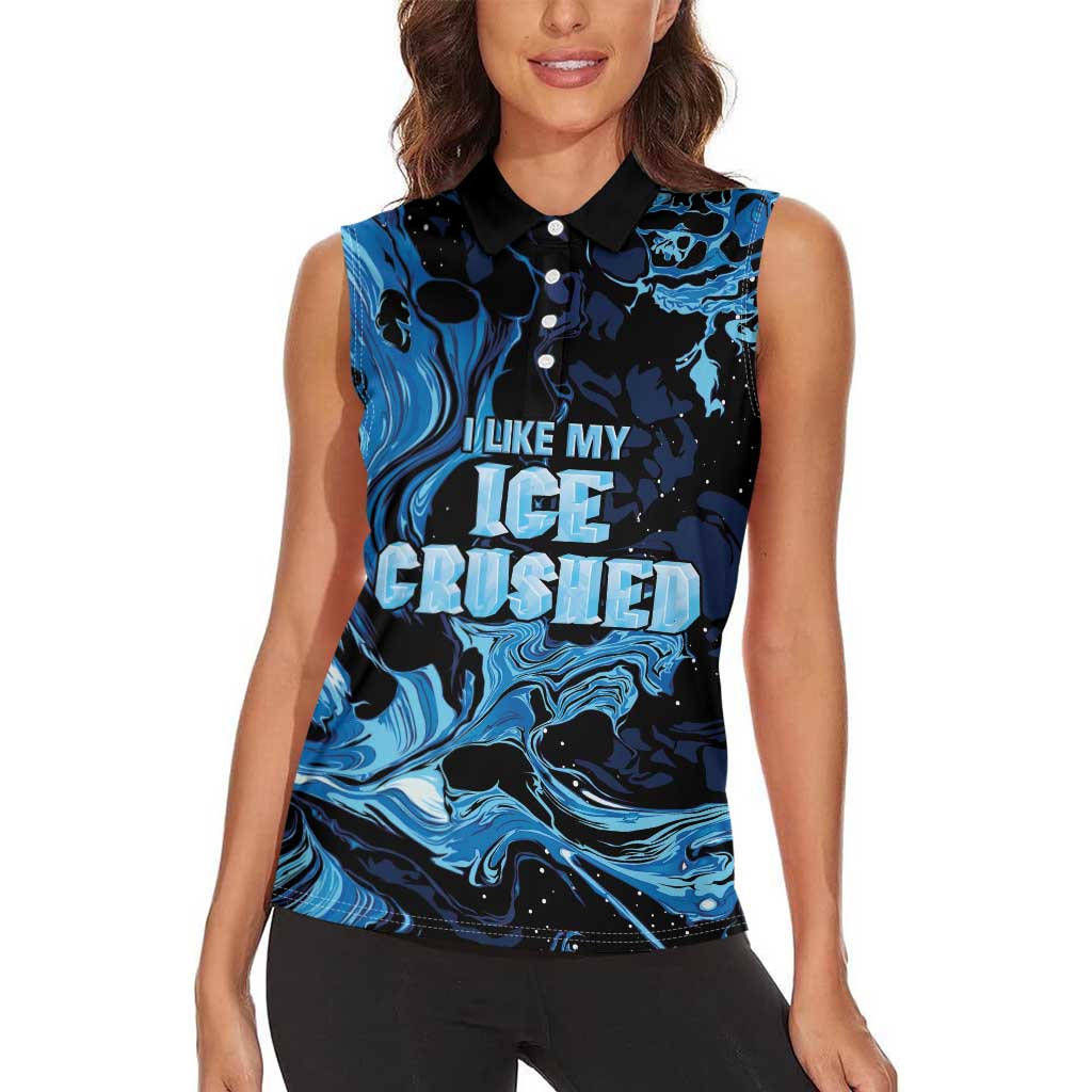 I Like My Ice Crushed Personalized Women Sleeveless Polo Shirt Ice Blue White Marble Seamless