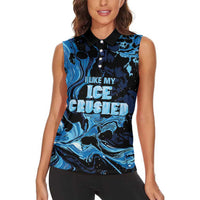 I Like My Ice Crushed Personalized Women Sleeveless Polo Shirt Ice Blue White Marble Seamless