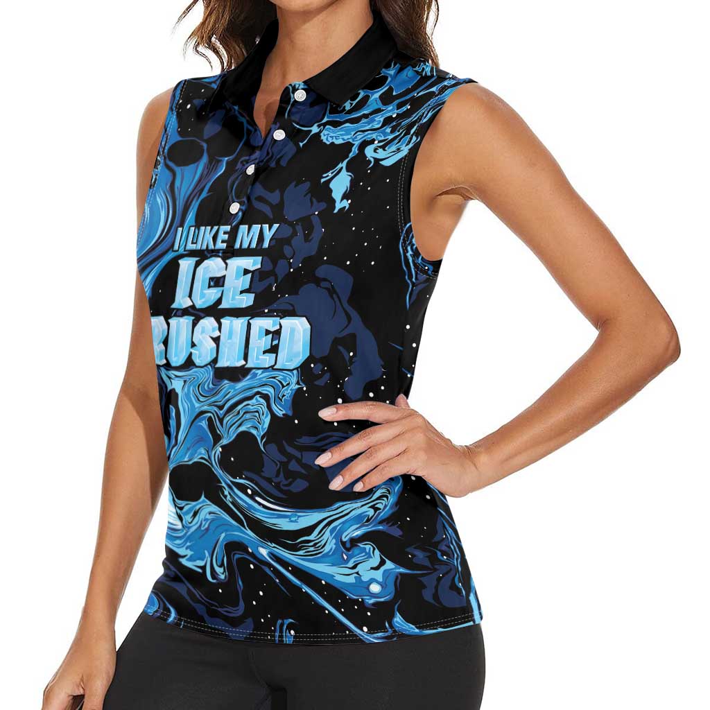 I Like My Ice Crushed Personalized Women Sleeveless Polo Shirt Ice Blue White Marble Seamless