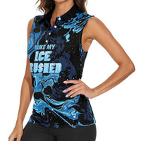 I Like My Ice Crushed Personalized Women Sleeveless Polo Shirt Ice Blue White Marble Seamless