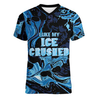 I Like My Ice Crushed Personalized Women V-Neck T-Shirt Ice Blue White Marble Seamless