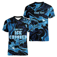 I Like My Ice Crushed Personalized Women V-Neck T-Shirt Ice Blue White Marble Seamless