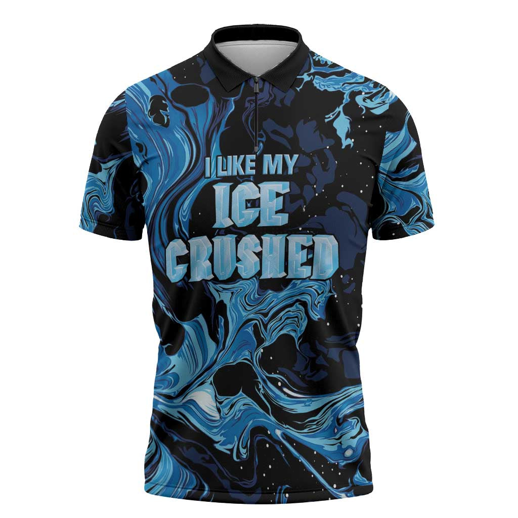 I Like My Ice Crushed Personalized Zipper Polo Shirt Ice Blue White Marble Seamless