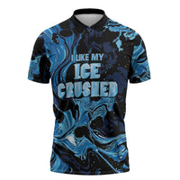 I Like My Ice Crushed Personalized Zipper Polo Shirt Ice Blue White Marble Seamless