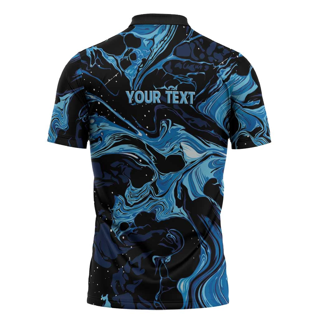 I Like My Ice Crushed Personalized Zipper Polo Shirt Ice Blue White Marble Seamless