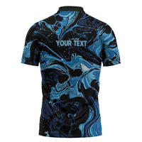 I Like My Ice Crushed Personalized Zipper Polo Shirt Ice Blue White Marble Seamless