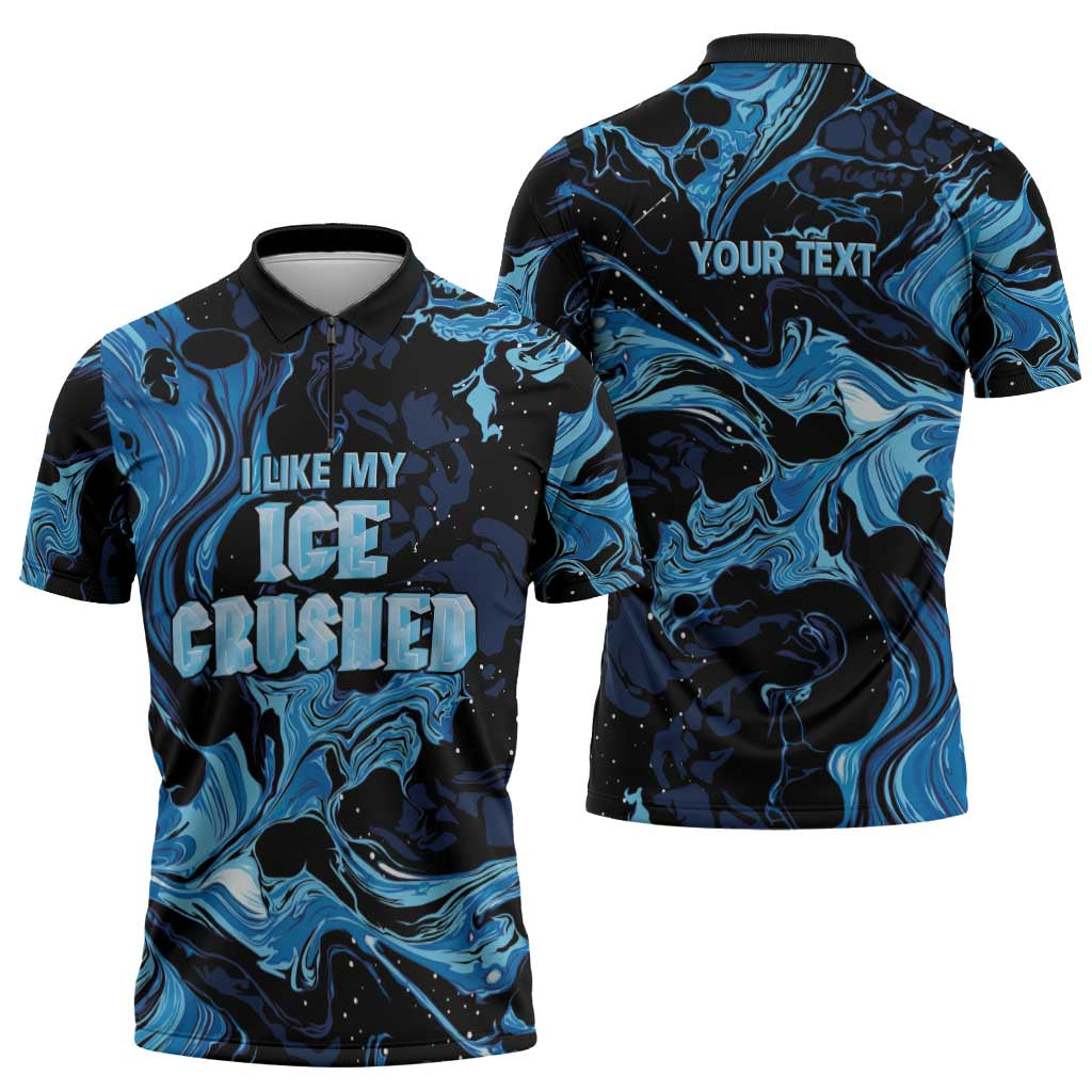 I Like My Ice Crushed Personalized Zipper Polo Shirt Ice Blue White Marble Seamless