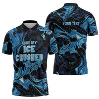 I Like My Ice Crushed Personalized Zipper Polo Shirt Ice Blue White Marble Seamless