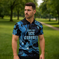 I Like My Ice Crushed Personalized Zipper Polo Shirt Ice Blue White Marble Seamless