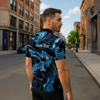 I Like My Ice Crushed Personalized Zipper Polo Shirt Ice Blue White Marble Seamless