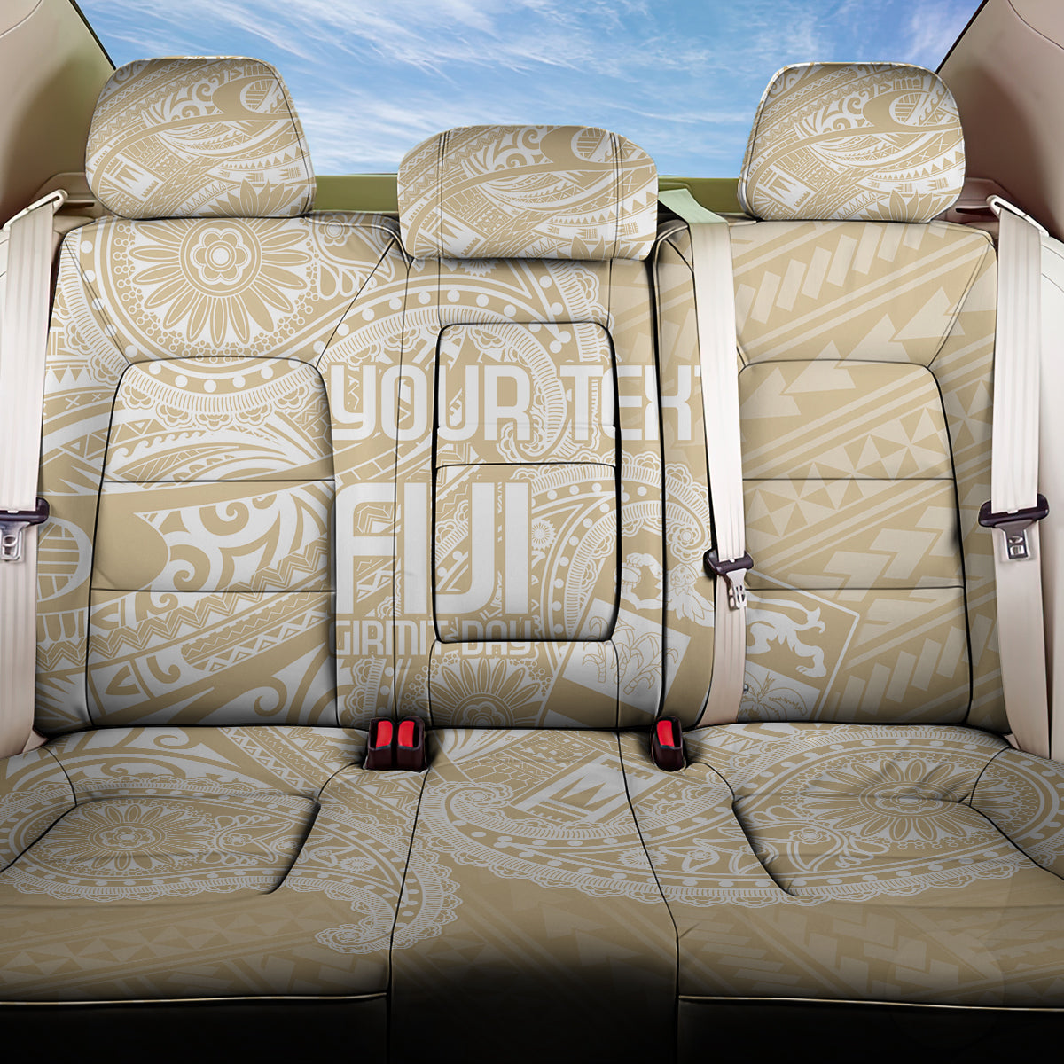 Custom Indo Fijians Back Car Seat Cover Fiji ke Hindustani Polyneisan Paisley Beige Style