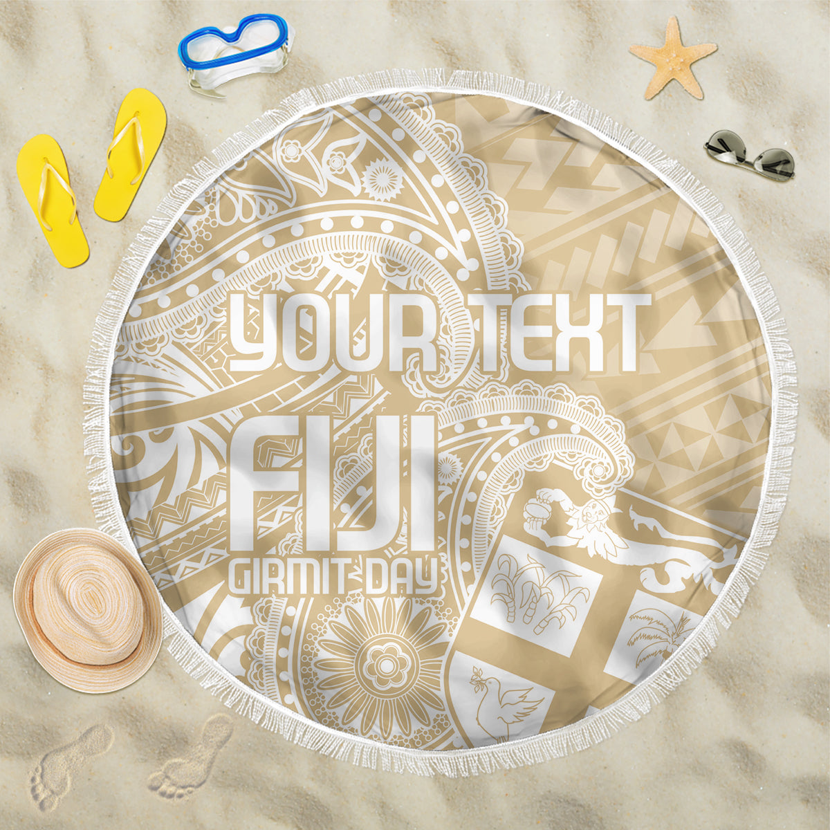 Custom Indo Fijians Beach Blanket Fiji ke Hindustani Polyneisan Paisley Beige Style LT9 - Wonder Print Shop