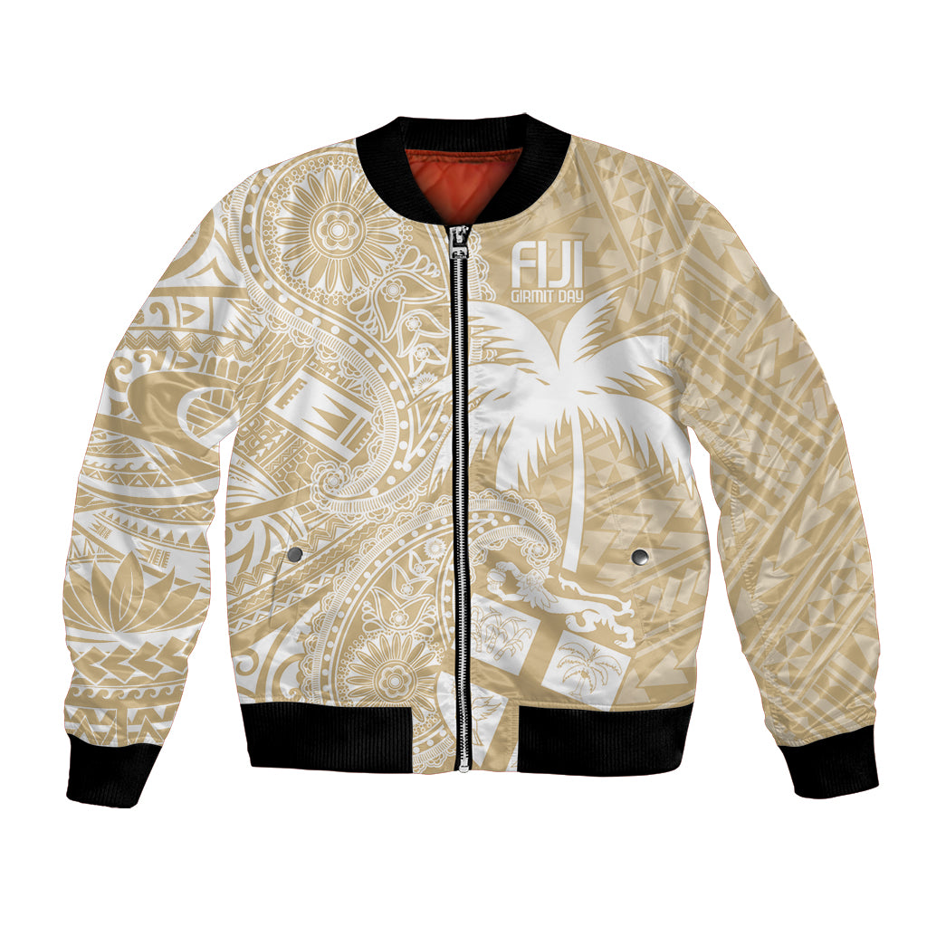 Custom Indo Fijians Bomber Jacket Fiji ke Hindustani Polyneisan Paisley Beige Style LT9 - Wonder Print Shop