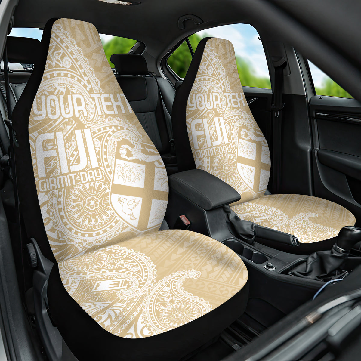 Custom Indo Fijians Car Seat Cover Fiji ke Hindustani Polyneisan Paisley Beige Style