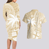 Custom Indo Fijians Couples Matching Long Sleeve Bodycon Dress and Hawaiian Shirt Fiji ke Hindustani Polyneisan Paisley Beige Style LT9 - Wonder Print Shop