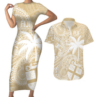 Custom Indo Fijians Couples Matching Short Sleeve Bodycon Dress and Hawaiian Shirt Fiji ke Hindustani Polyneisan Paisley Beige Style LT9 - Wonder Print Shop