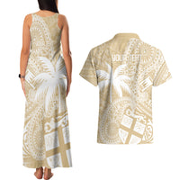 Custom Indo Fijians Couples Matching Tank Maxi Dress and Hawaiian Shirt Fiji ke Hindustani Polyneisan Paisley Beige Style LT9 - Wonder Print Shop