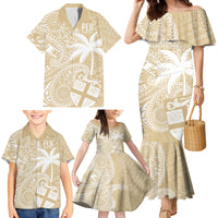 Custom Indo Fijians Family Matching Mermaid Dress and Hawaiian Shirt Fiji ke Hindustani Polyneisan Paisley Beige Style LT9 - Wonder Print Shop
