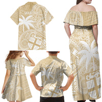 Custom Indo Fijians Family Matching Off Shoulder Maxi Dress and Hawaiian Shirt Fiji ke Hindustani Polyneisan Paisley Beige Style LT9 - Wonder Print Shop