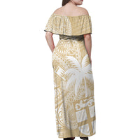 Custom Indo Fijians Family Matching Off Shoulder Maxi Dress and Hawaiian Shirt Fiji ke Hindustani Polyneisan Paisley Beige Style LT9 - Wonder Print Shop