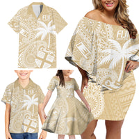 Custom Indo Fijians Family Matching Off Shoulder Short Dress and Hawaiian Shirt Fiji ke Hindustani Polyneisan Paisley Beige Style LT9 - Wonder Print Shop