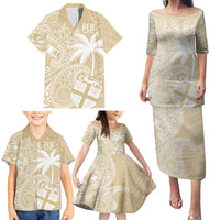 Custom Indo Fijians Family Matching Puletasi and Hawaiian Shirt Fiji ke Hindustani Polyneisan Paisley Beige Style - Wonder Print Shop