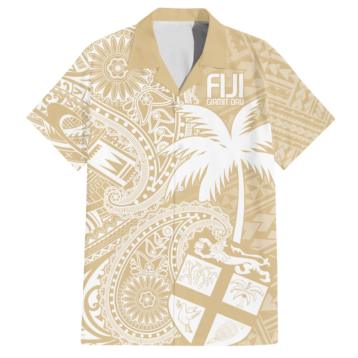 Custom Indo Fijians Family Matching Puletasi and Hawaiian Shirt Fiji ke Hindustani Polyneisan Paisley Beige Style - Wonder Print Shop