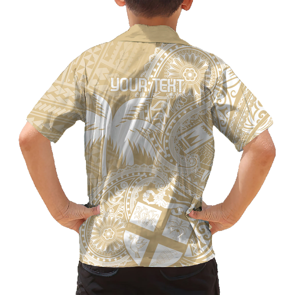 Custom Indo Fijians Family Matching Short Sleeve Bodycon Dress and Hawaiian Shirt Fiji ke Hindustani Polyneisan Paisley Beige Style - Wonder Print Shop