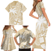 Custom Indo Fijians Family Matching Short Sleeve Bodycon Dress and Hawaiian Shirt Fiji ke Hindustani Polyneisan Paisley Beige Style - Wonder Print Shop