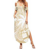 Custom Indo Fijians Family Matching Summer Maxi Dress and Hawaiian Shirt Fiji ke Hindustani Polyneisan Paisley Beige Style - Wonder Print Shop