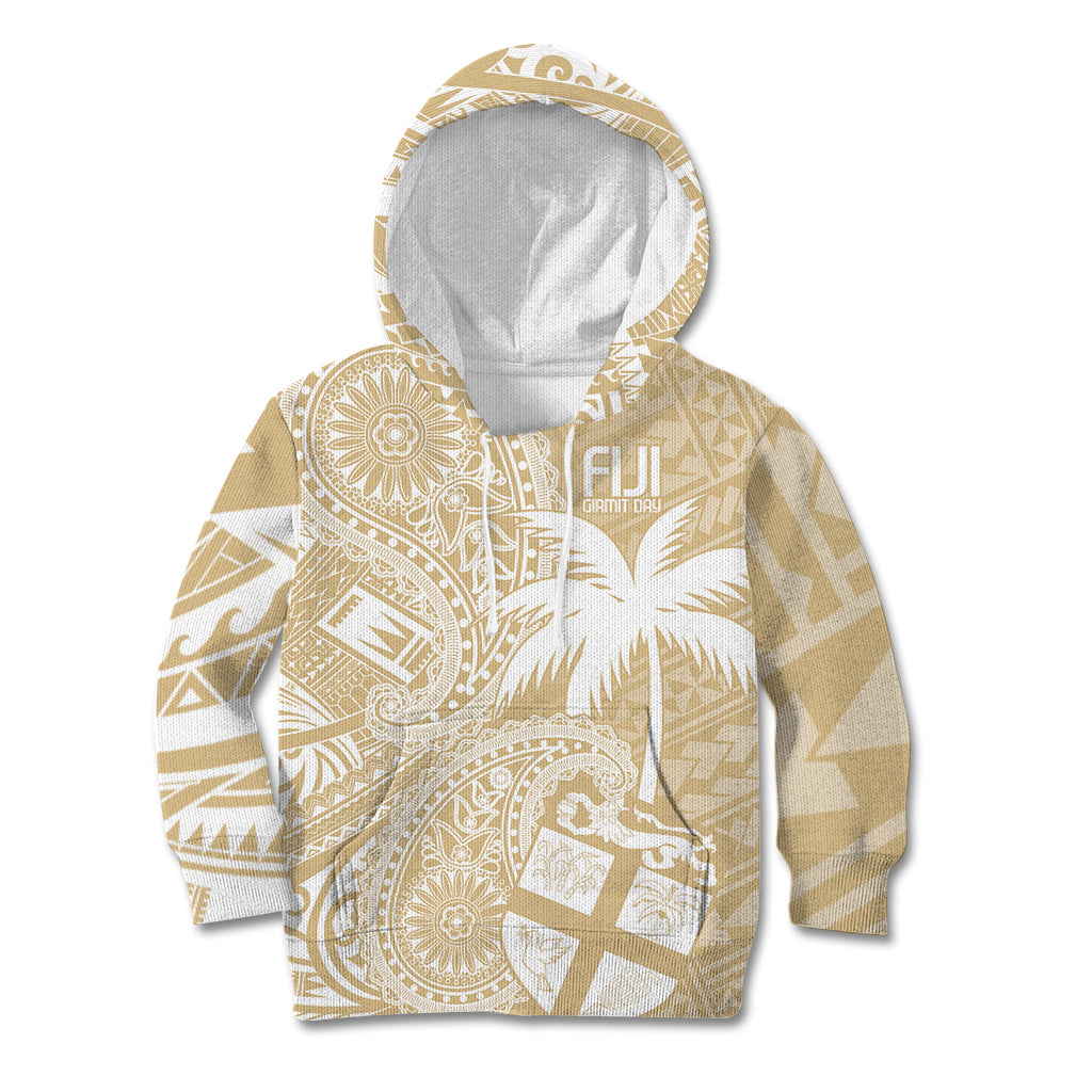 Custom Indo Fijians Kid Hoodie Fiji ke Hindustani Polyneisan Paisley Beige Style - Wonder Print Shop