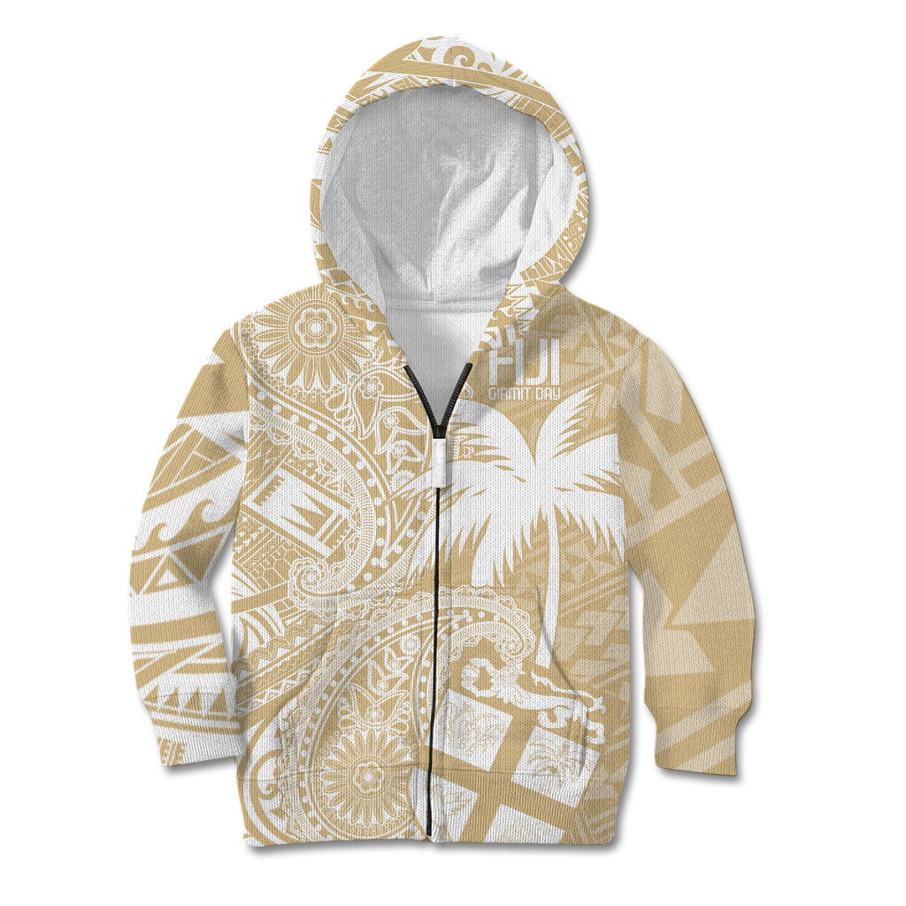 Custom Indo Fijians Kid Hoodie Fiji ke Hindustani Polyneisan Paisley Beige Style - Wonder Print Shop