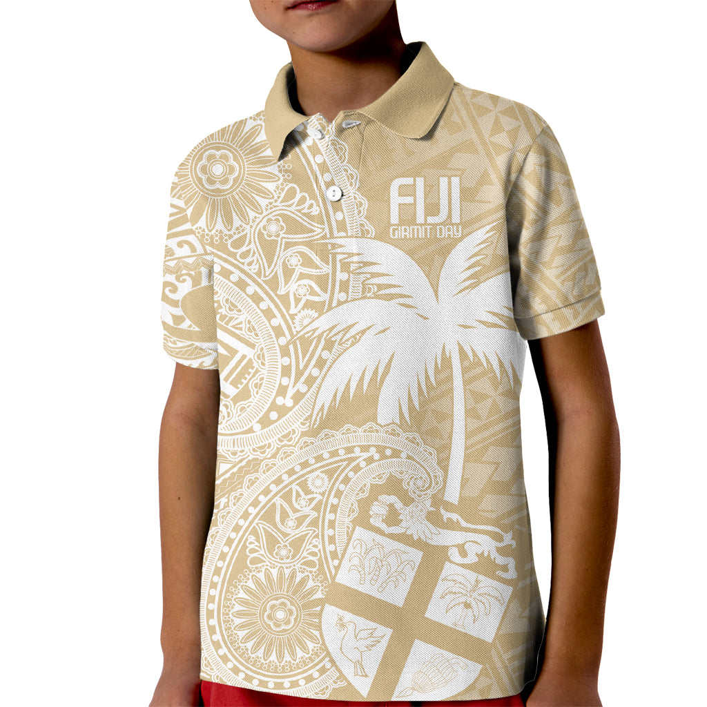 Custom Indo Fijians Kid Polo Shirt Fiji ke Hindustani Polyneisan Paisley Beige Style - Wonder Print Shop