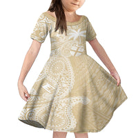 Custom Indo Fijians Kid Short Sleeve Dress Fiji ke Hindustani Polyneisan Paisley Beige Style - Wonder Print Shop