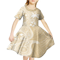 Custom Indo Fijians Kid Short Sleeve Dress Fiji ke Hindustani Polyneisan Paisley Beige Style - Wonder Print Shop