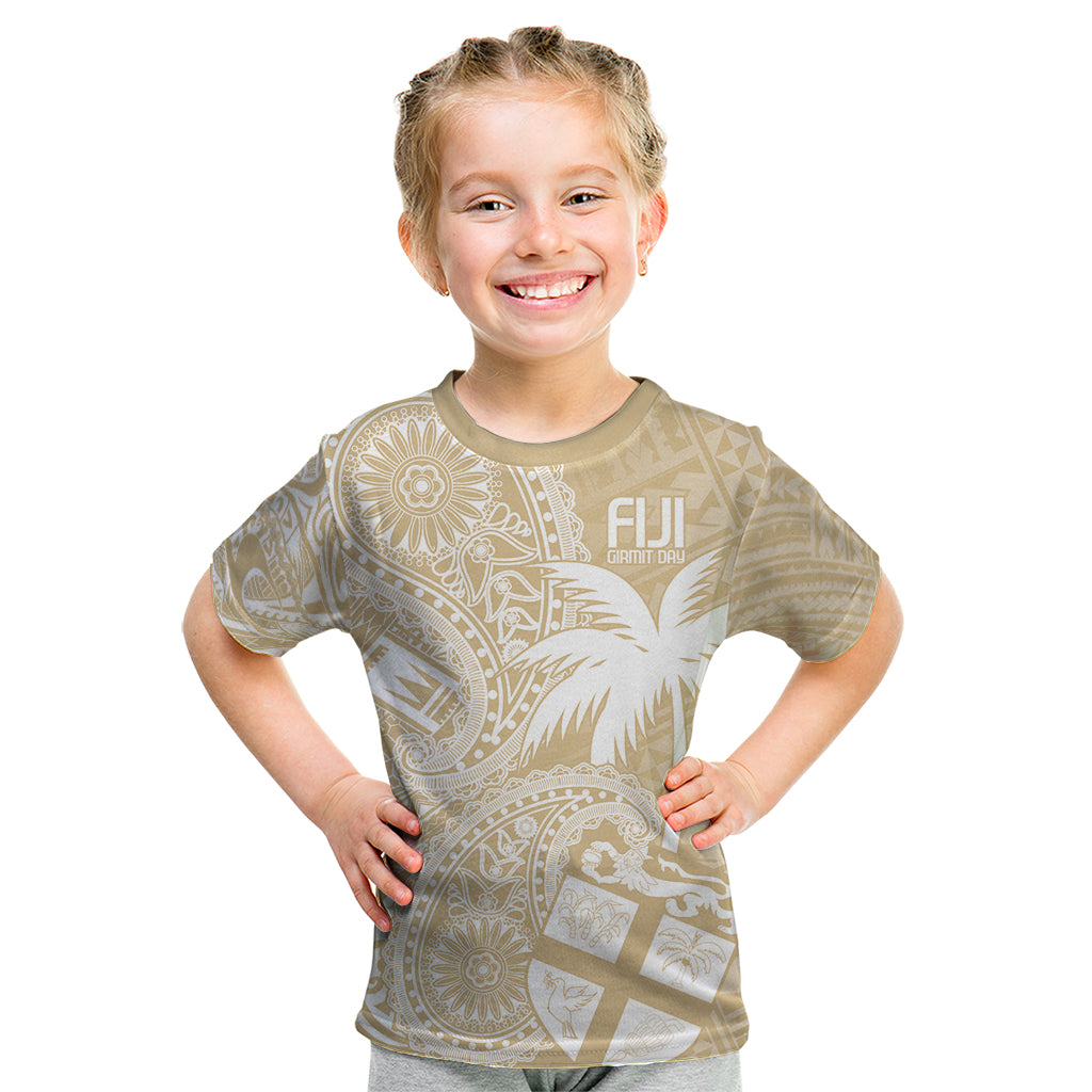 Custom Indo Fijians Kid T Shirt Fiji ke Hindustani Polyneisan Paisley Beige Style - Wonder Print Shop