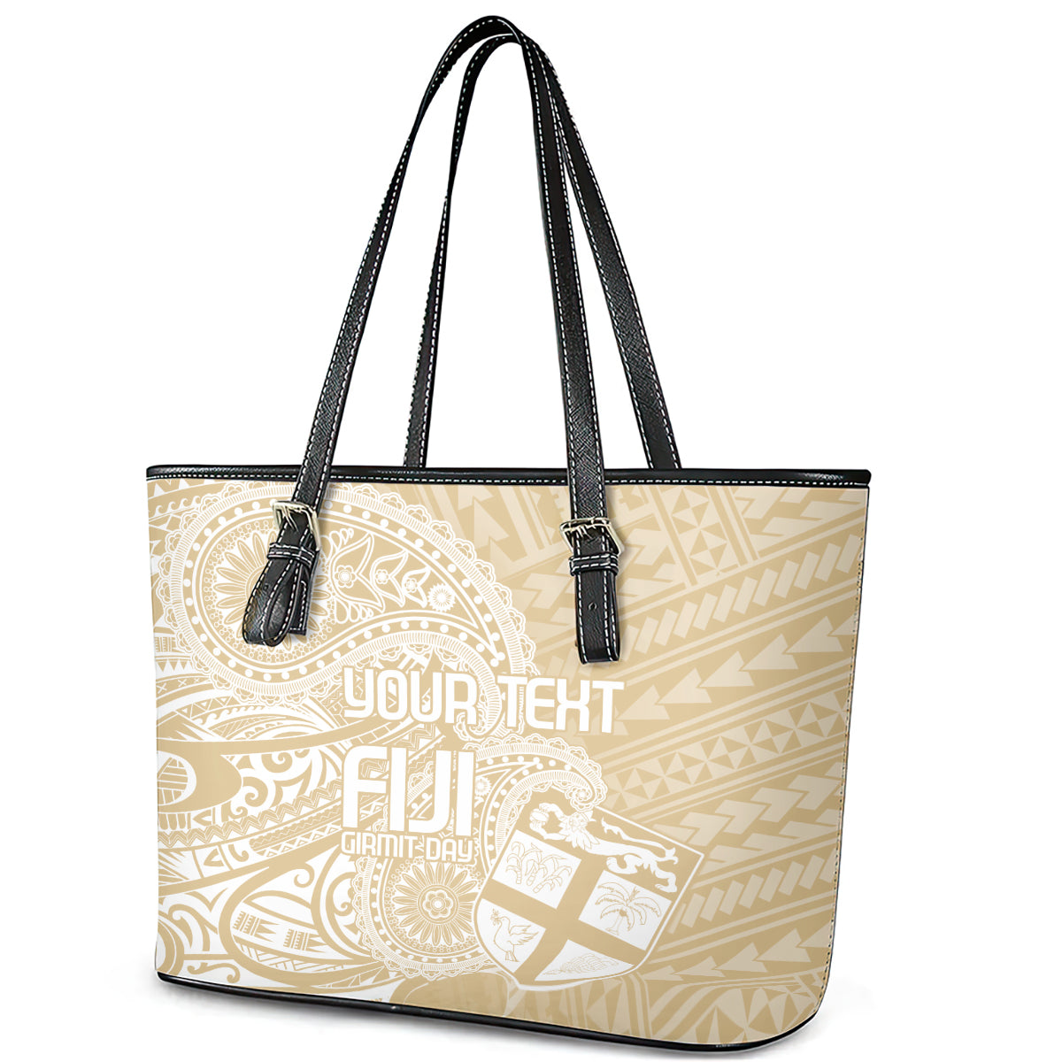 Custom Indo Fijians Leather Tote Bag Fiji ke Hindustani Polyneisan Paisley Beige Style - Wonder Print Shop