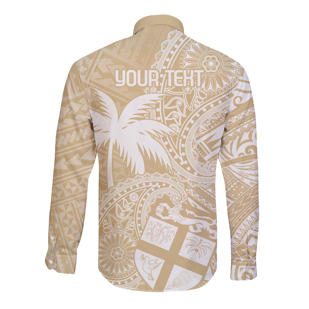 Custom Indo Fijians Long Sleeve Button Shirt Fiji ke Hindustani Polyneisan Paisley Beige Style - Wonder Print Shop