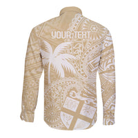 Custom Indo Fijians Long Sleeve Button Shirt Fiji ke Hindustani Polyneisan Paisley Beige Style - Wonder Print Shop