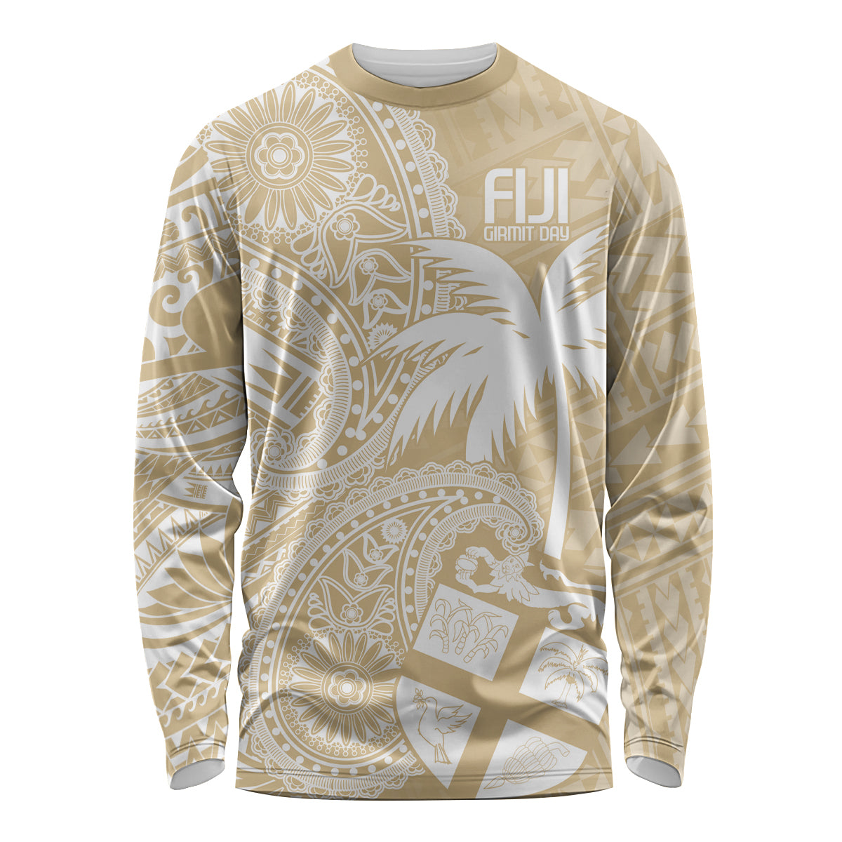 Custom Indo Fijians Long Sleeve Shirt Fiji ke Hindustani Polyneisan Paisley Beige Style - Wonder Print Shop