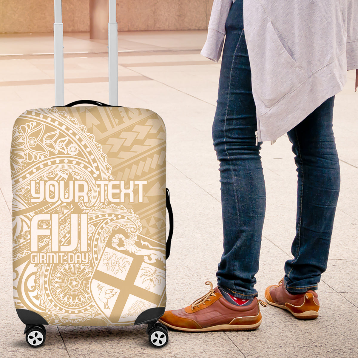 Custom Indo Fijians Luggage Cover Fiji ke Hindustani Polyneisan Paisley Beige Style